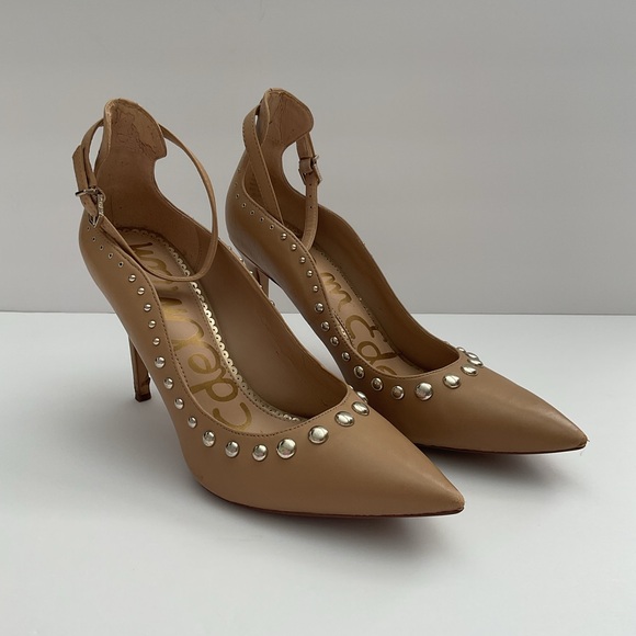 Sam Edelman Shoes - Sam Edelman Tan Leather Studded Heels Helen Size 9.5